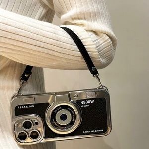 Camera iPhone case 12 13 14 pro max 14 pro  with wrist strap black